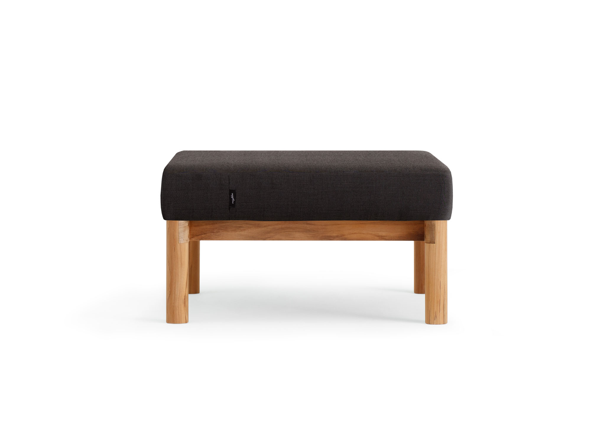 Front view of outdoor ottoman with black cushion
